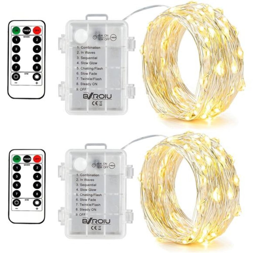 Fairy Lights Battery Operated 16Ft Silver Wire 50 LED String Lights Remote Timer